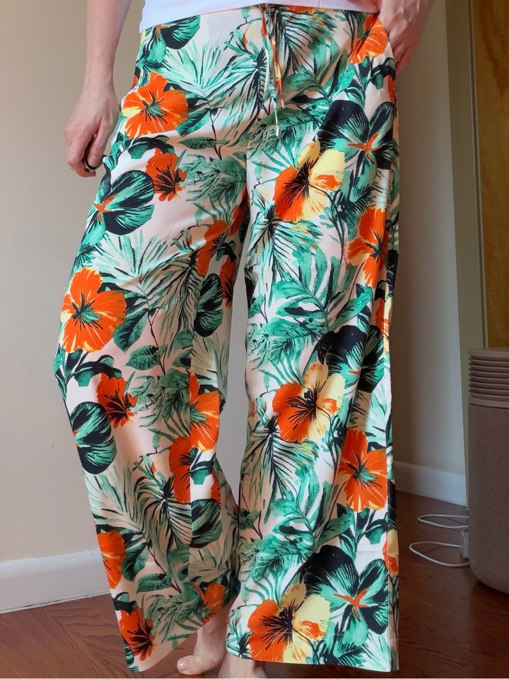 NWOT TOMMY HILFIGER Tropical Floral Wide-Leg Pants - Orange & Green / Size M